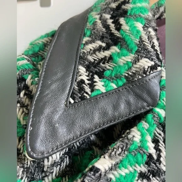 Vintage Leather-trimmed Wool Coat, 1970s - Picture 3 of 11